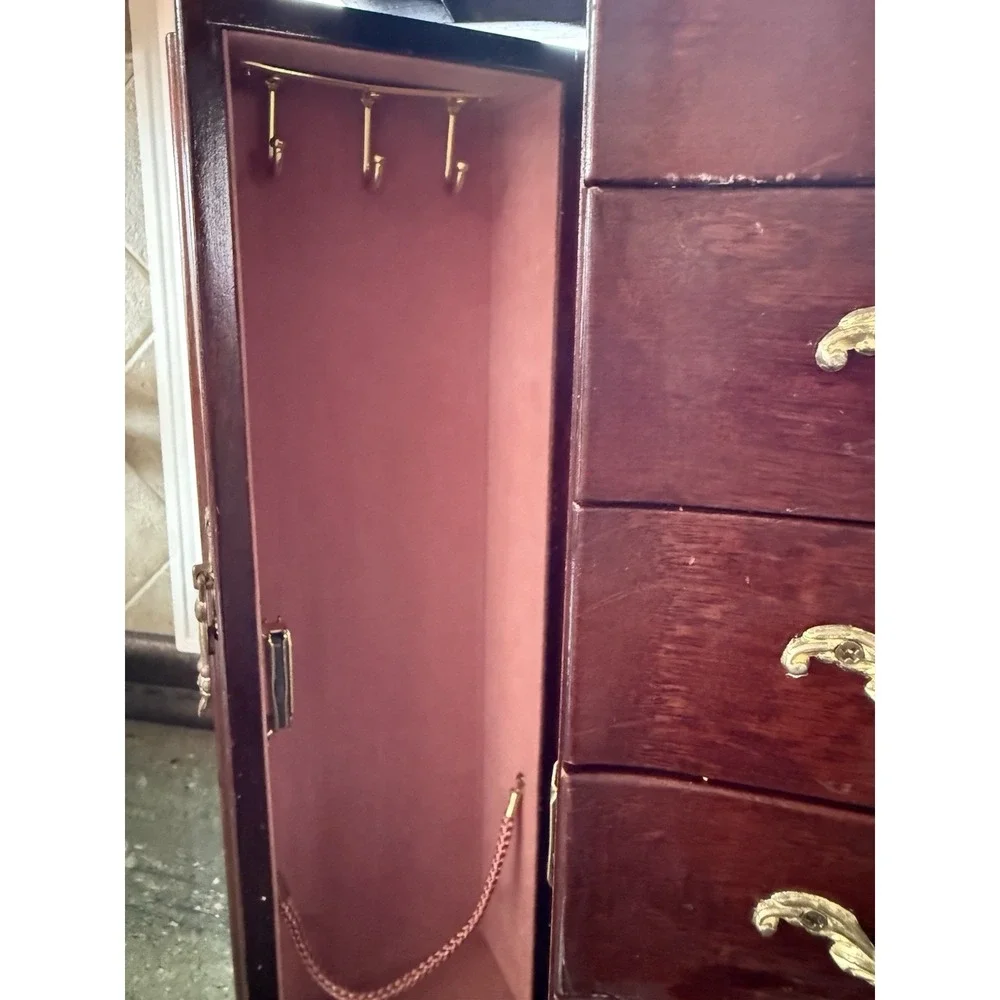 Vintage‎ Wood Jewelry Box 7 Drawer Two Doors...